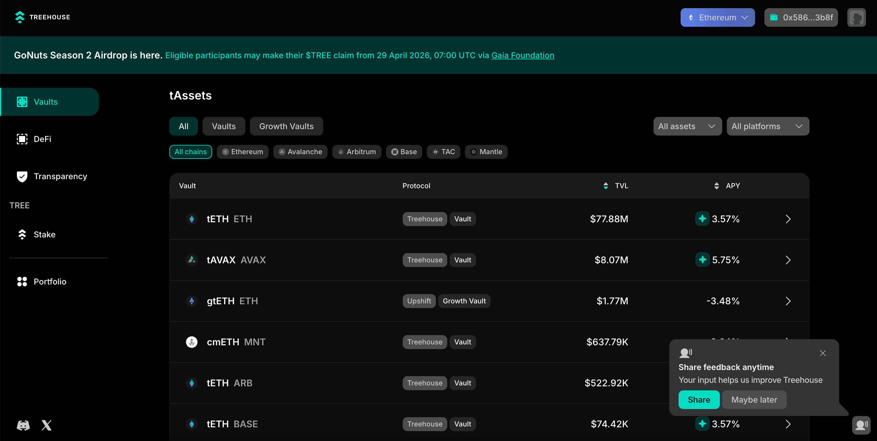 Screenshot of tAssets DeFi App project